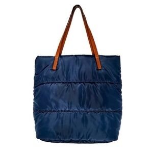 UGG Navy Blue Quilted Tote Bag with Brown Straps